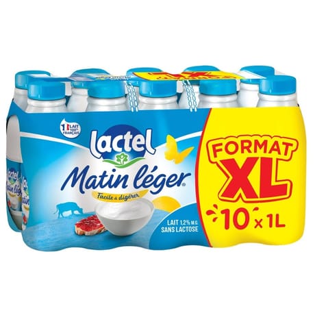 Lactel lait sans lactose demi-écrémé matin léger uht bouteille 10x1l