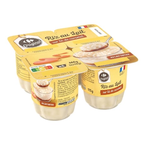 Carrefour original riz au lait sur lit de caramel 4x115g
