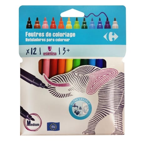 Carrefour feutre dessin pointe moyenne x12