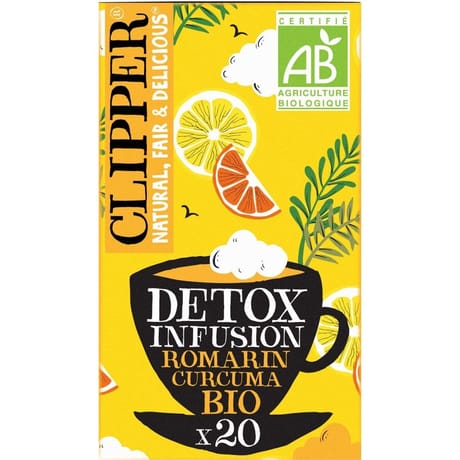 Clipper infusion détox romarin curcuma saveur agrumes bio 44g