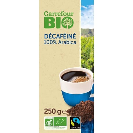 Carrefour bio café moulu décaféiné 100% arabica bio 250g