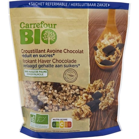 Carrefour bio croustillant avoine chocolat réduit en sucres 500g