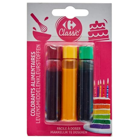 Carrefour classic' colorants alimentaires 3 flacons-18ml