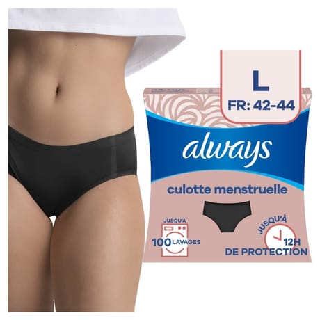 Always culotte menstruelle lavable, l, hipster, noir, flux modere a ab
