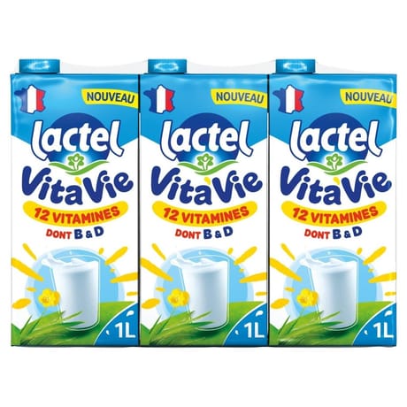 Lactel lait vitaminé 1,0% mg vita'vie uht brique 6x1l