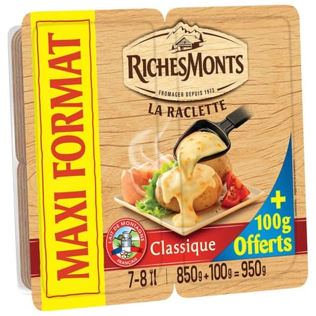 RichesMonts raclette tranche nature format familial  850g + 100g offerts