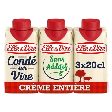Elle&vire crème entière fluide 30%mg de condé sur vire lot 3x20 cl