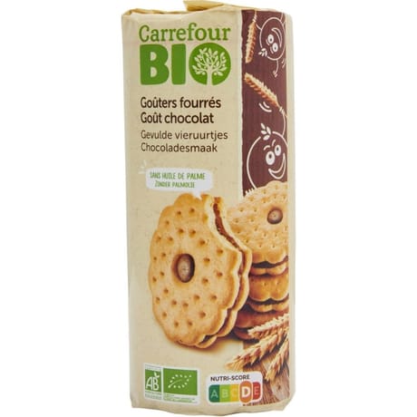 Carrefour bio biscuits fourrés chocolat 260g