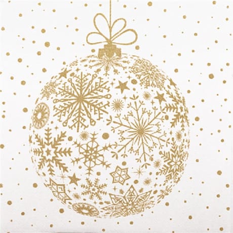 12 serviettes celeste effet textile 40x40cm boule 3d snowflakes or