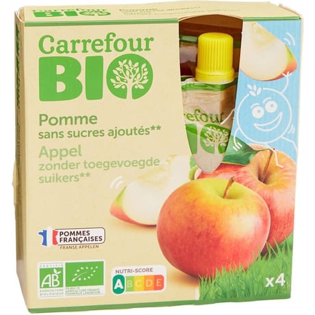 Carrefour bio compote pomme sans sucres ajoutes 4x90g