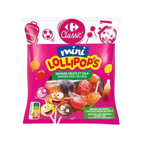 Carrefour classic mini lollipop's saveurs fruits et cola 180g