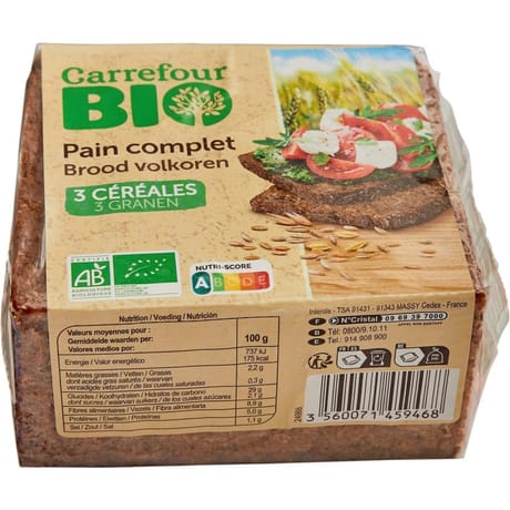 Carrefour bio pain complet 3 céréales 500g