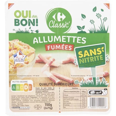 Carrefour classic' allumettes de lardons fumées 150g