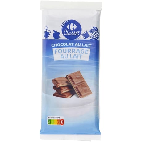 Carrefour classic' tablette chocolat au lait fourré lait x2 - 200g