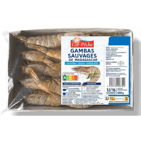 Gel pêche crevettes sauvages crues entières 400g