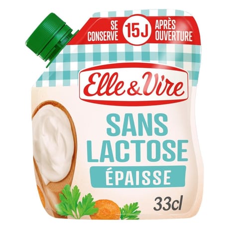 Elle & Vire spécialité laitière sans lactose épaisse 4% mg poche souple 338g
