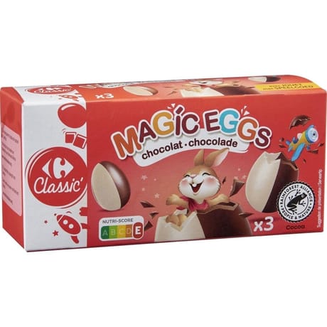 Carrefour classic' chocolat oeufs magic eggs avec jouet - 60g