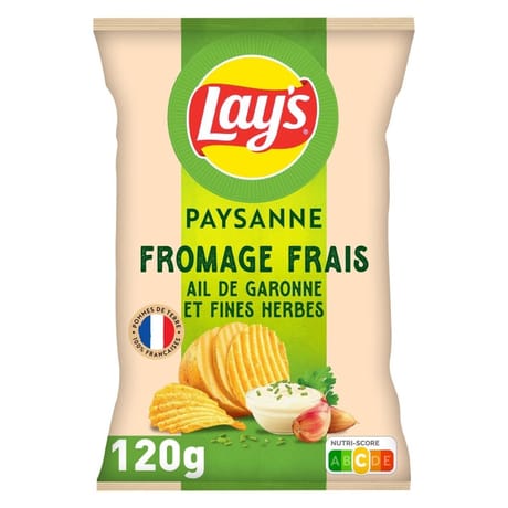 Lay's chips ondulées paysanne saveur fromage ail et fines herbes 120g