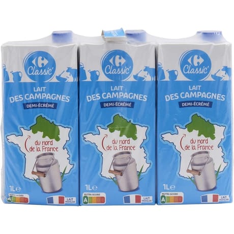 Carrefour lait des campagnes du nord demi écrémé 6x1l