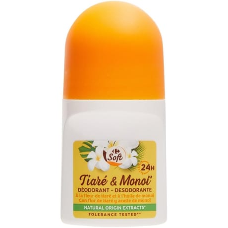 Carrefour soft déodorant bille tiaré & monoï 24h 50ml