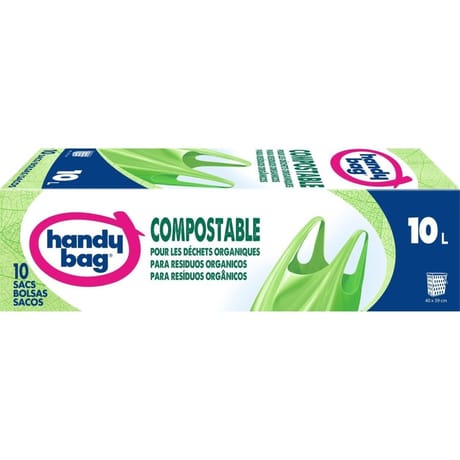 10 sacs poubelle poignées à nouer 10l 100% compostable handy bag
