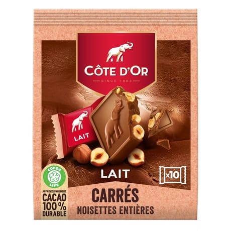 Côte d'or carrés lait noisettes entières 10x20g -200g