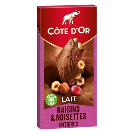 Côte d'or lait raisins noisettes 180g
