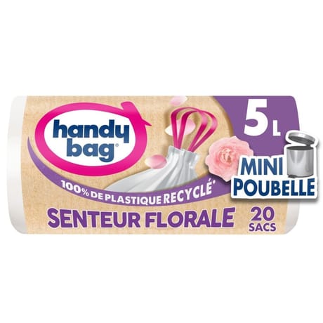 Handybag sacs poubelle 5l 100% recyclé salle de bain poignées x 20
