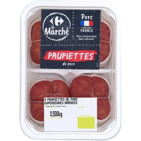 Paupiette de porc bardée x4 500g Carrefour