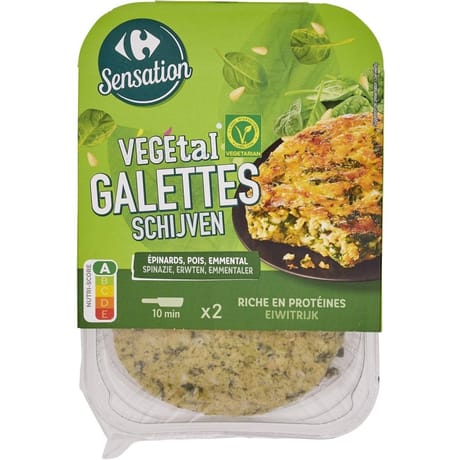 Carrefour sensation végétal galettes épinards, pois, emmental 2 x 100g