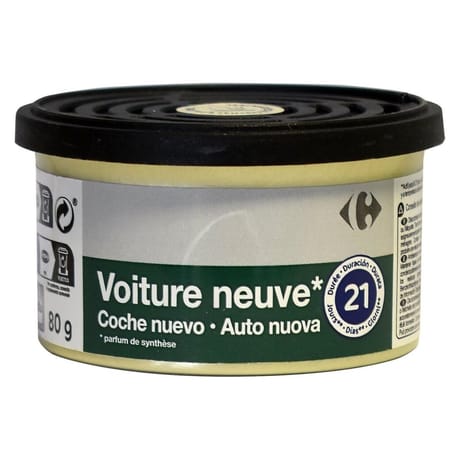 Carrefour désodorisant canette parfum voiture neuve