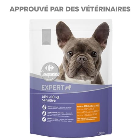 Carrefour companino croquettes pour chien adulte mini au poulet avec du riz -1.5kg