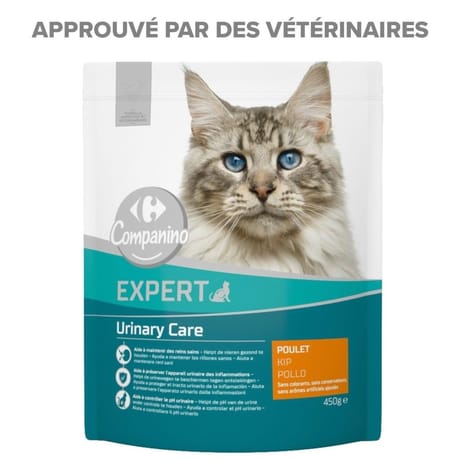 Carrefour companino croquettes pour chat adulte urinary care au poulet 450g