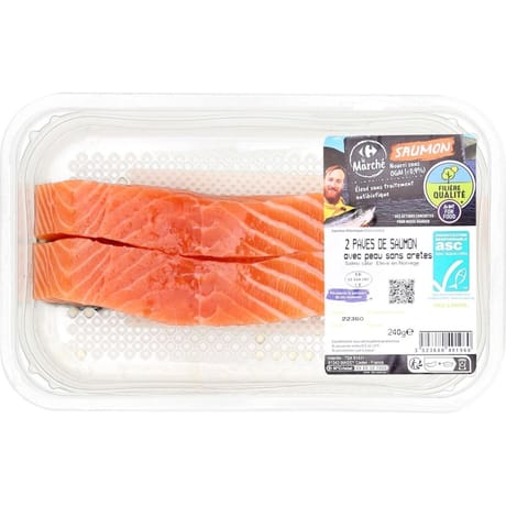 Pavés de saumon avec peau sans arêtes ASC FILIERE QUALITE CARREFOUR la barquette de 2 - 240g