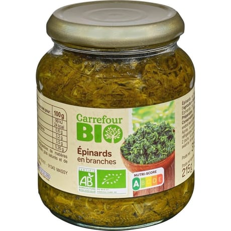 Carrefour bio épinards en branches bio 215g