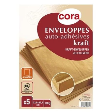 Cora 5 pochettes à soufflets auto adhésives 229x324 120 grammes pefc