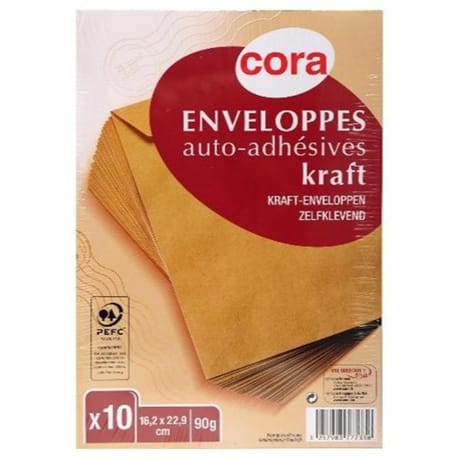 Cora 10 enveloppes kraft peFc auto adhésives 16.2x22.9 cm 90 grammes