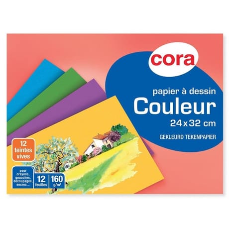 Cora pochette dessin papier à grain couleurs vives 24 x 32 cm 12 feuilles