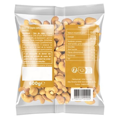 Noix de cajou grillées salées 600g