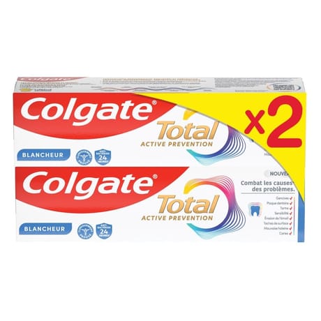 Colgate total dentifrice 24h active blancheur nature 2x75ml