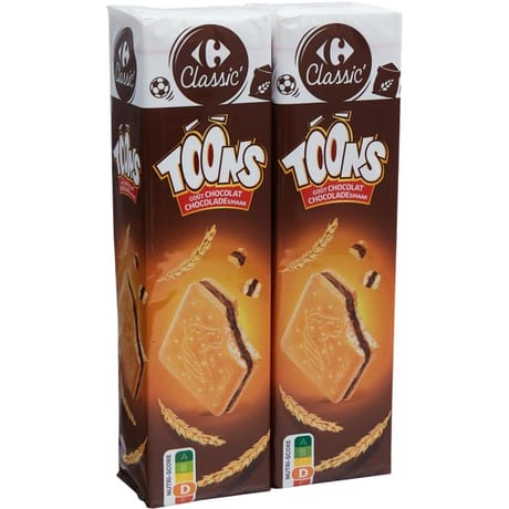 Carrefour classic' toons biscuits fourrés goût chocolat 2x295g