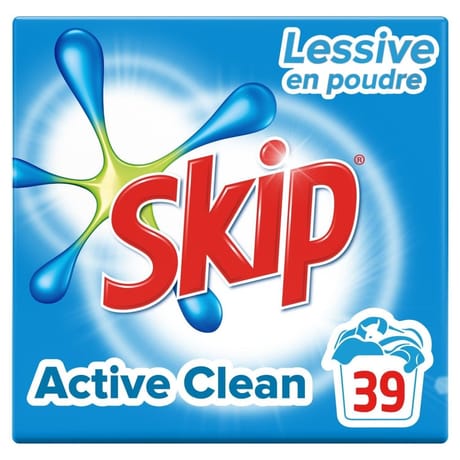 Skip lessive poudre active clean 39 lavages 2.73kg