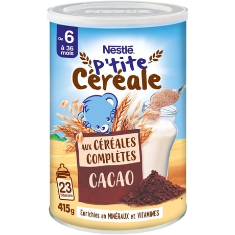 Nestle p'tite cereale cacao aux céréales complètes 6mois 415g