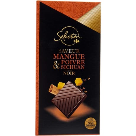 Carrefour sélection tablette de chocolat noir mangue poivre sichua - 100g