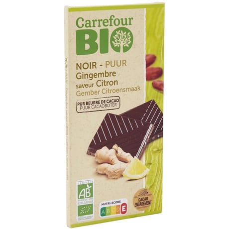 Carrefour bio chocolat noir gingembre citron 100g