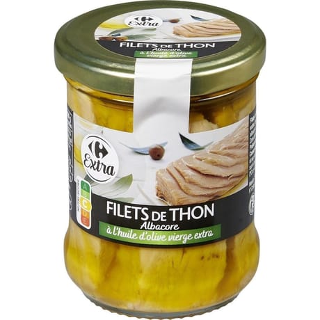 Carrefour extra filets de thon albacore a l'huile d'olive vierge extra 190 g