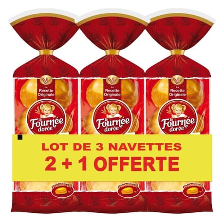 La Fournée Dorée navettes beurre frais lot 3x8 2+1 offert 1.2kg