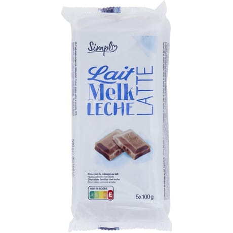 Simpl chocolat ménage lait nu 5x100g - 500g