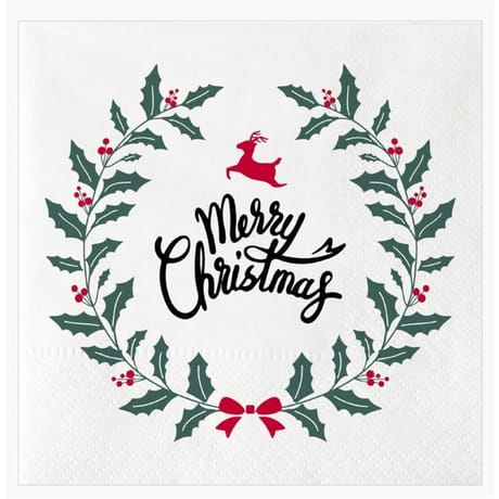 Serviettes papier 33x33cm merry christmas couronne x20