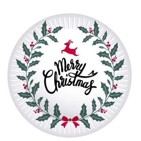 Assiette 23cm merry christmas couronne x6
